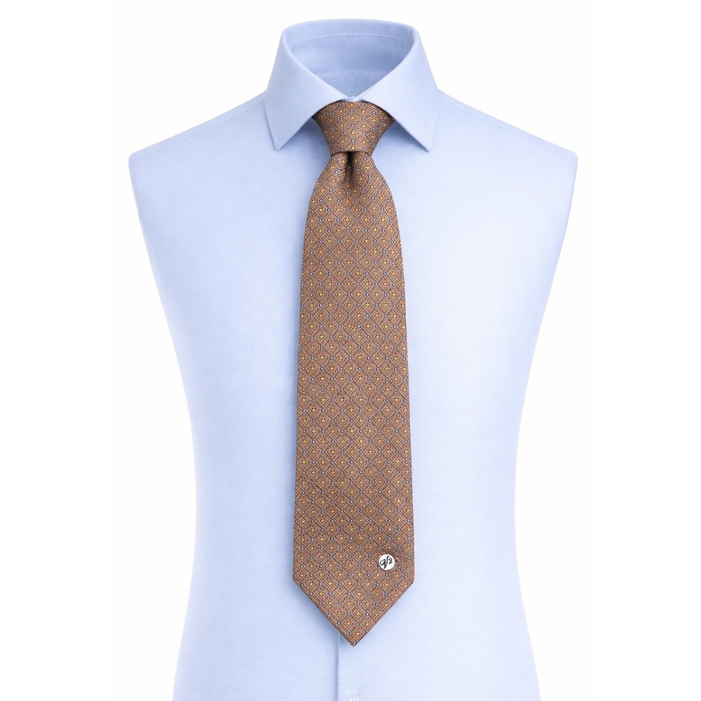 Versace Classic V2 Italian Silk Tie‎ Brown/Gold Geometric Pattern – Medusa Logo
